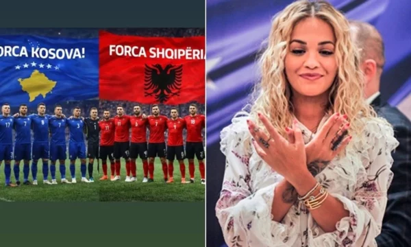 forca-kosova-forca-shqiperia-rita-ora-mbeshtet-dy-ekipet-kombetare-per-kualifikim-ne-kupen-e-botes